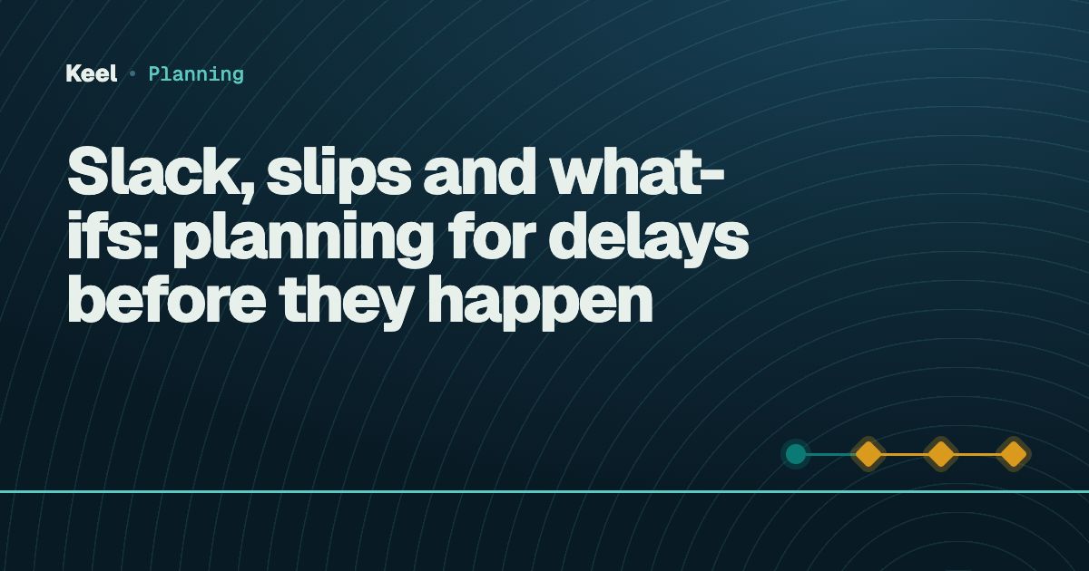 Cover: Slack, slips and what-ifs: planning for delays before they happen